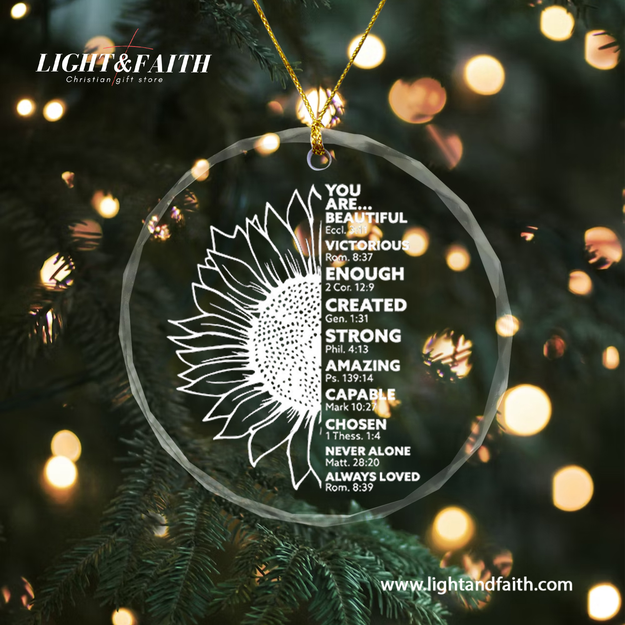 You Are Enough Glass Ornament, Christian Scripture Ornament, Faith Sunflower Design, Religious Inspirational Gift, Bible Verse Christmas Decoration DCLAF67